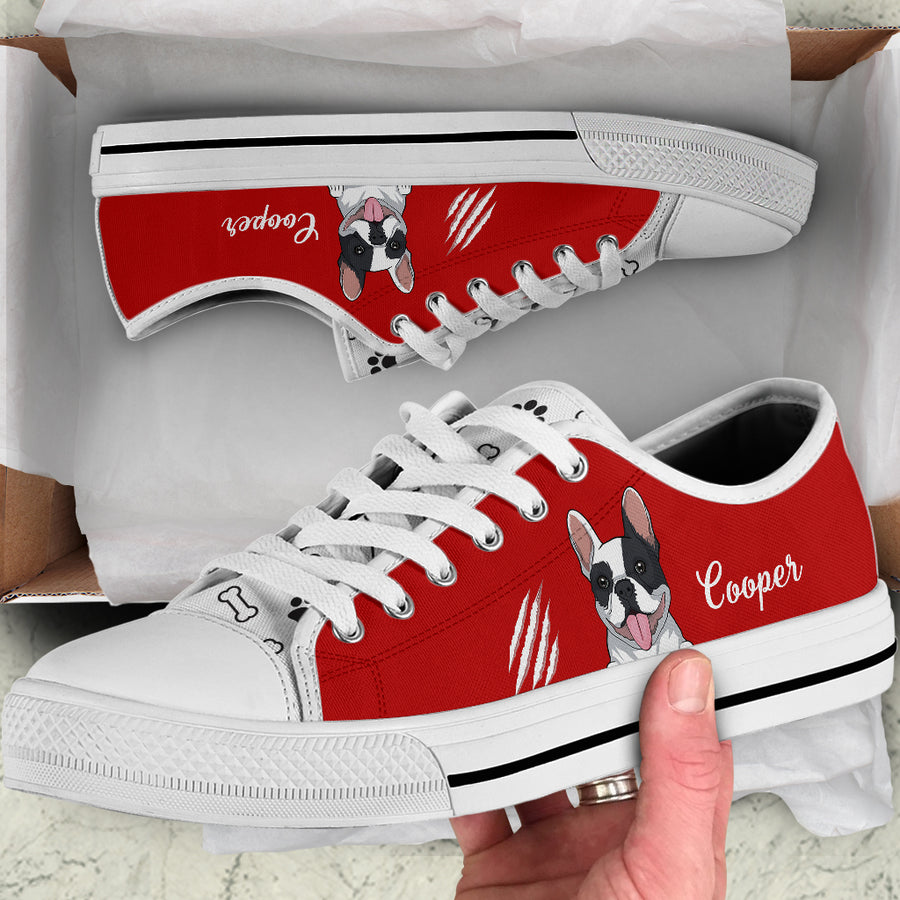89Customized Funny Dog and Cat Customized White Low Top Shoes