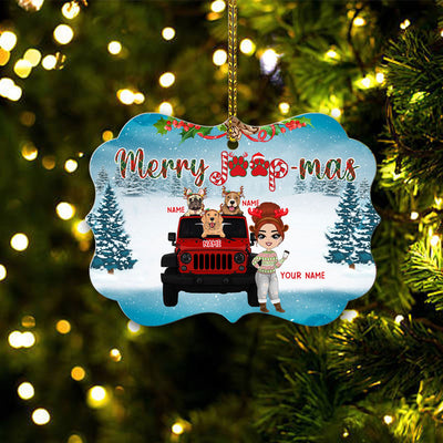 89Customized Merry Jeep-mas jeep girl chibi and dogs Customized Ornament