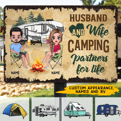 89 Customeized Husband & Wife Camping partners for life Doll Camping Couple Ver.2 Personalized Metal Sign