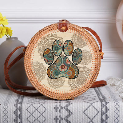 89 Customeized Dog Lovers Mandala Personalized Rattan Straw Bag