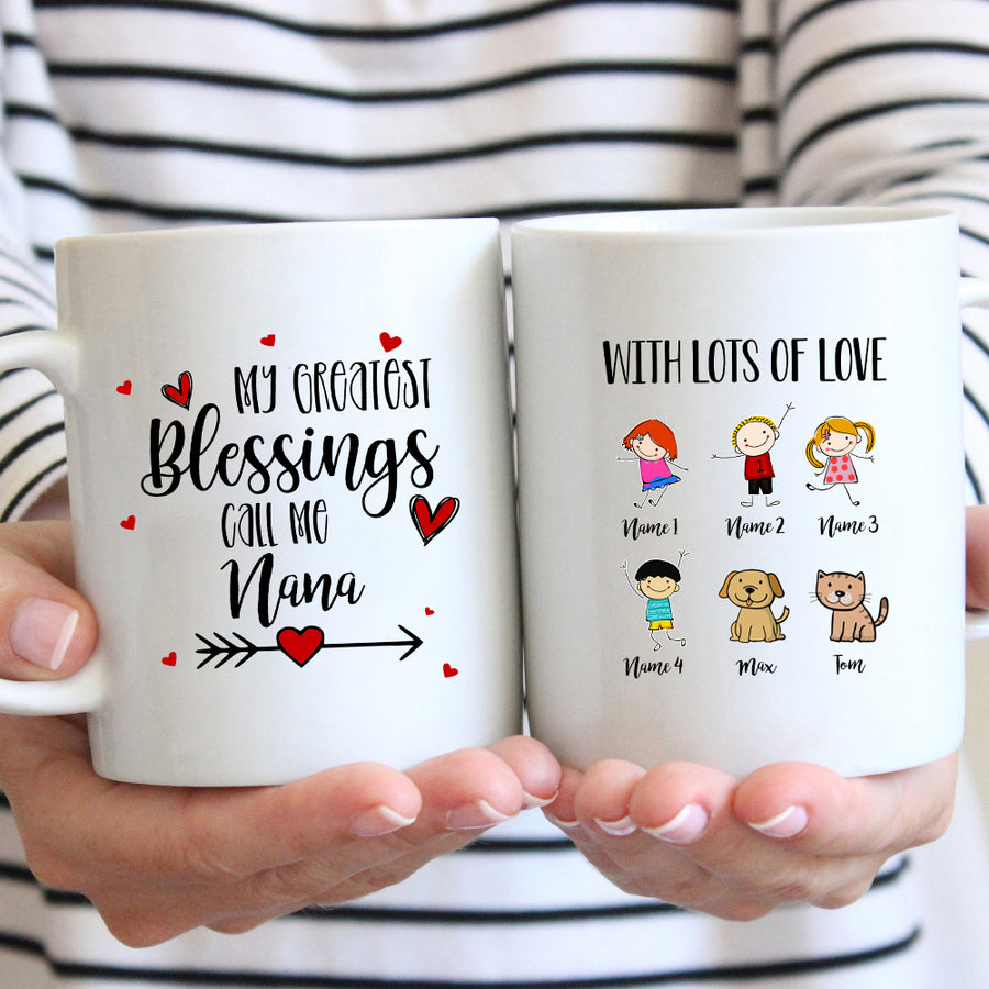 89Customized Personalized Mug Family My Greatest Blessings Call Me Grandma Dog