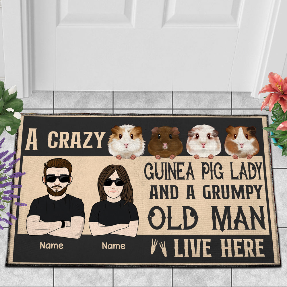89Customized A crazy guinea pig lady and a grumpy old man live here Personalized Doormat