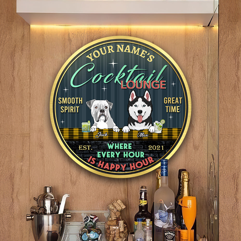 89Customized Cocktail and Dog every hour is happy hour Customized Wood Sign