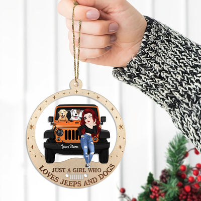 89Customized Jeep girl and dogs Customized Ornament