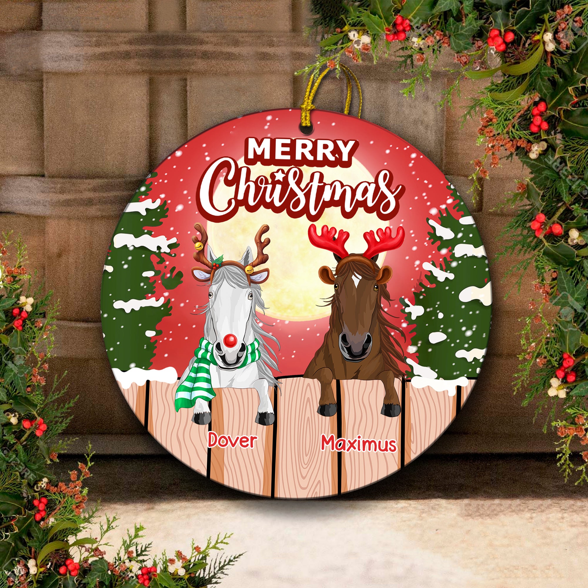 89Customized Merry Christmas From Horses Personalized One Sided Ornament