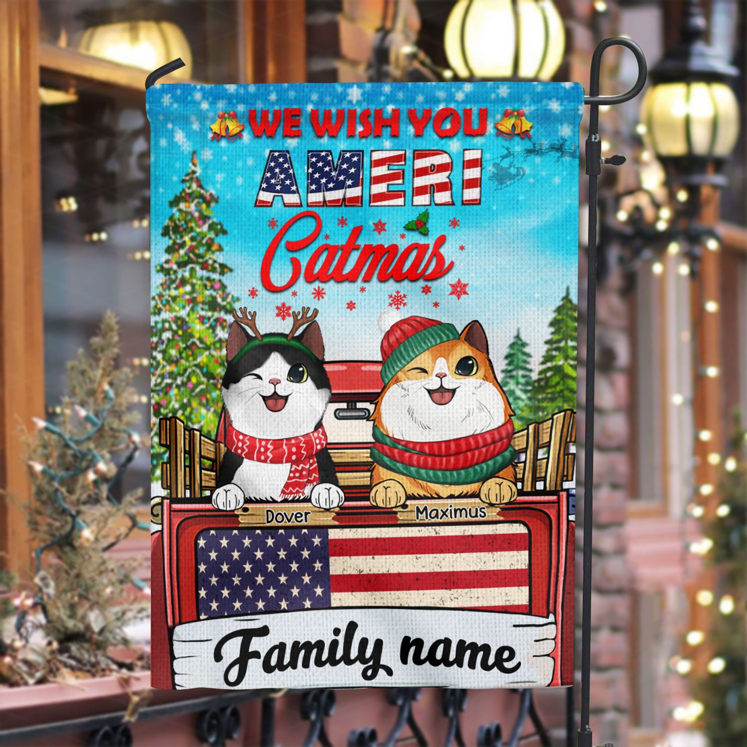 89Customized We Wish You AMERI Catmas Personalized Garden Flag