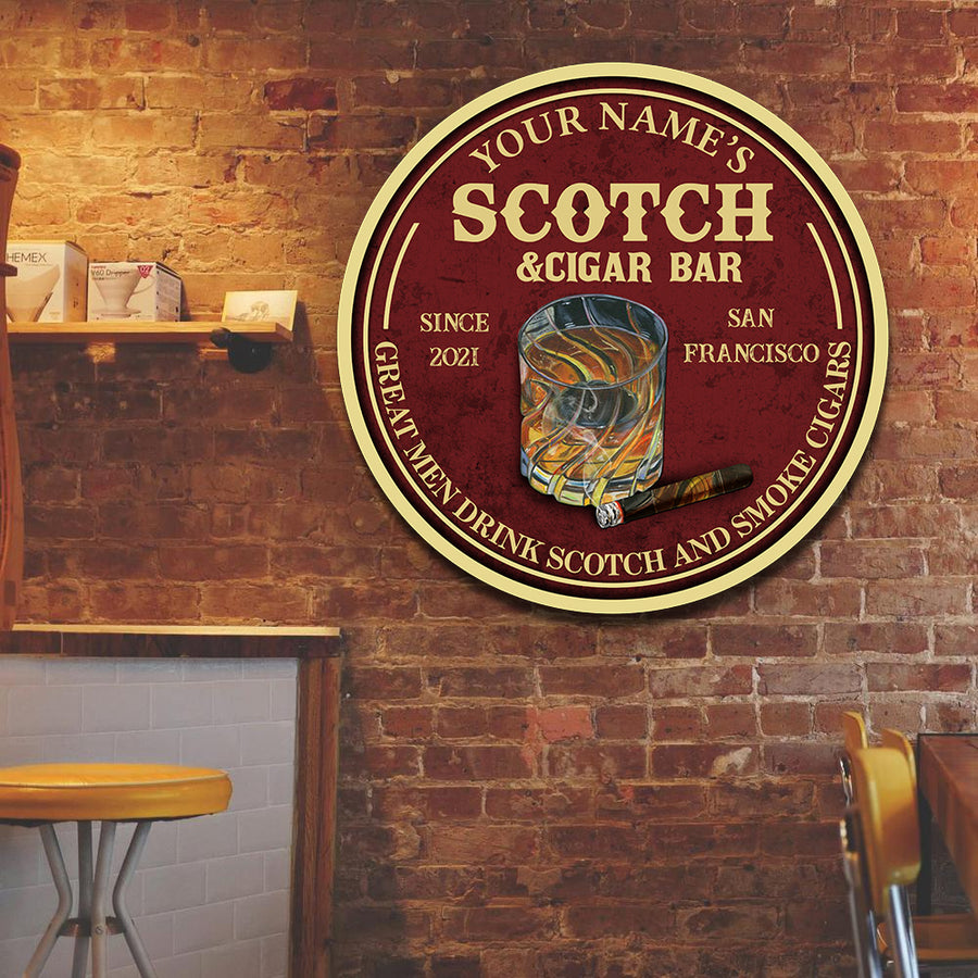 89Customized great men drink scotch and smoke cigars personalized wood sign