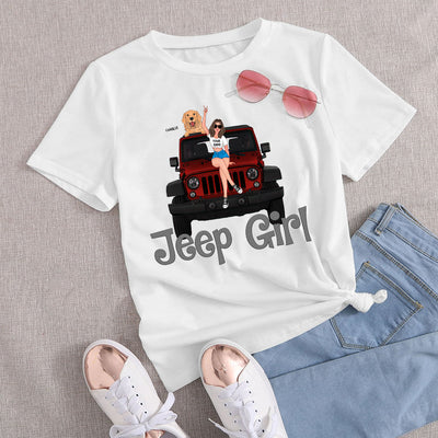 89Customized Jeep Girl With Her Dogs/Cats 2 Personalized Shirt
