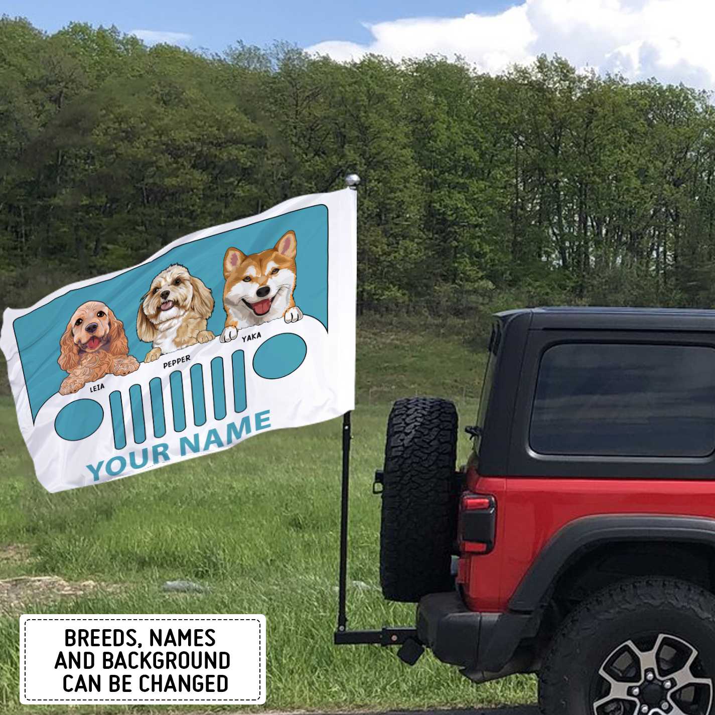89Customized Jeep Dogs And Cats Personalized House Flag