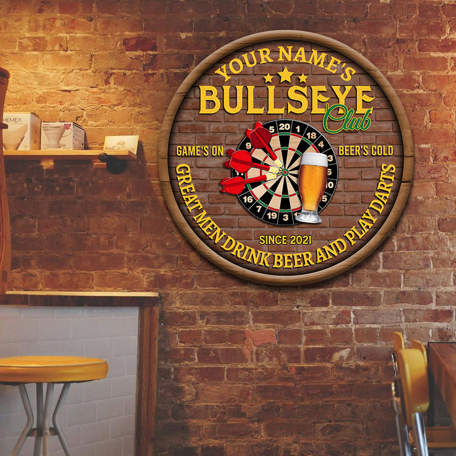 89Customized Bullseye club dart and beer Wood Sign