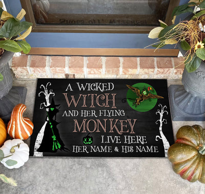 89Customized A wicked wick and her flying monkey live here personalized doormat