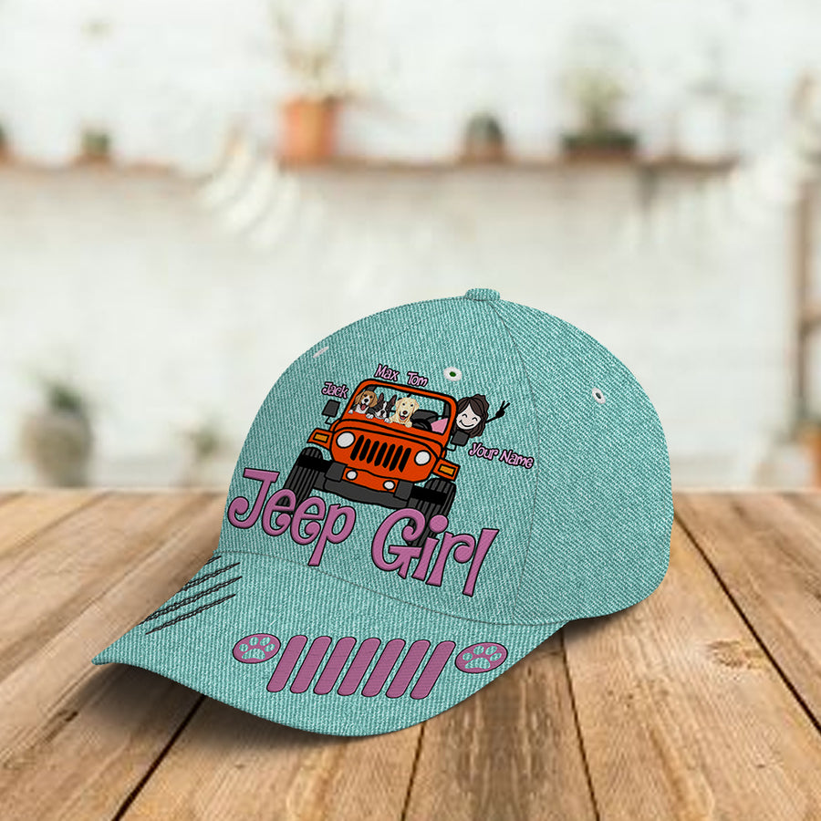 89Customized Personalized Full Print Cap Jeep Girl Dog
