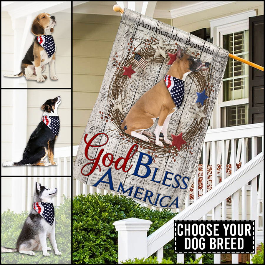 89Customized God Bless America Dog 4th of July Customized Garden Flag