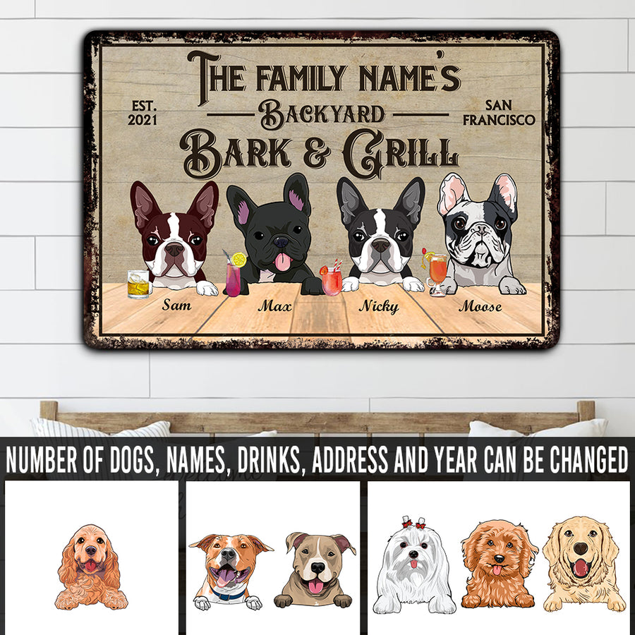 89Customized Dog Backyard Bark & Grill Funny Personalized Printed Metal Sign
