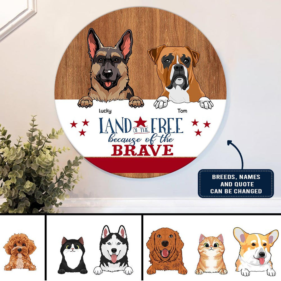 89Customized Welcome To The Pawtriotic House Funny Dogs And Cats Personalized Wood Sign