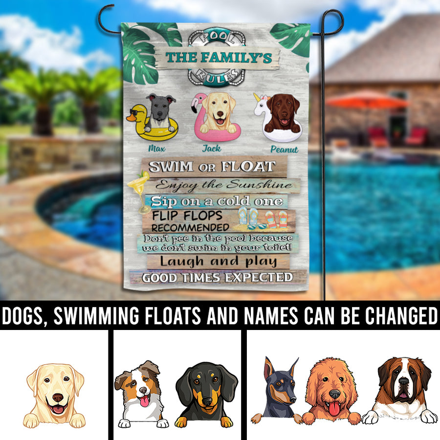89Customized Dogs' Pool Rules Funny Personalized Flag