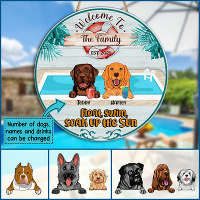 89Customized Welcome To The Family's Pool Personalized Dogs Wood Sign