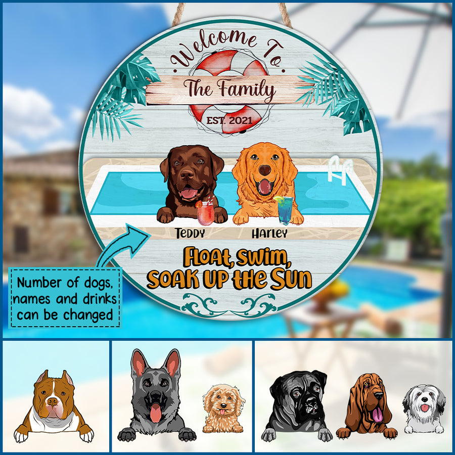 89Customized Welcome To The Family's Pool Personalized Dogs Wood Sign