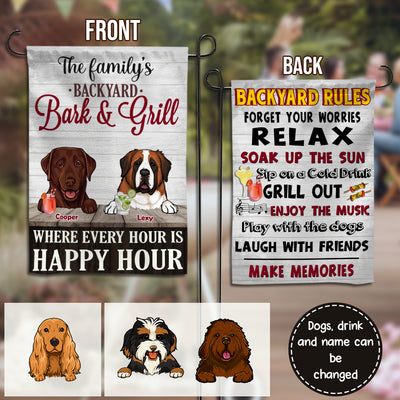 89Customized Dogs Bark & Grill Backyard Rules Personalized 2 Sided Flag