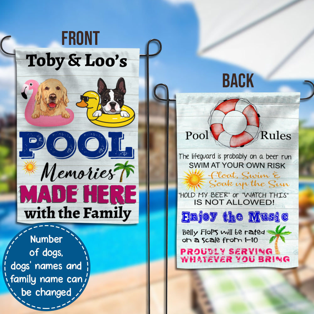 89Customized Dogs Pool Memories Made Here Funny Personalized 2 Sided Flag