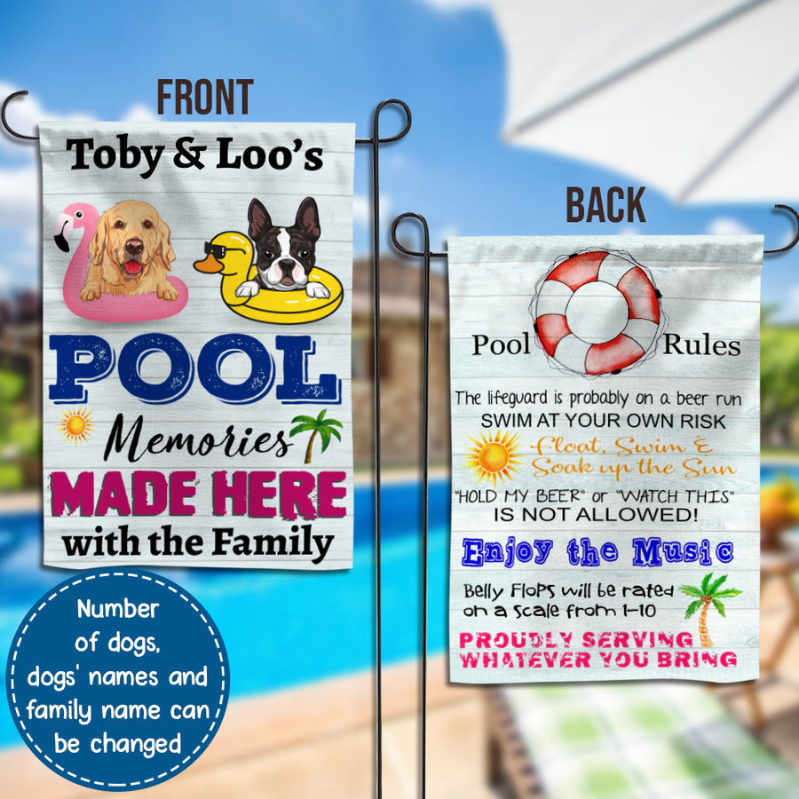 89Customized Dogs Pool Memories Made Here Funny Personalized 2 Sided Flag