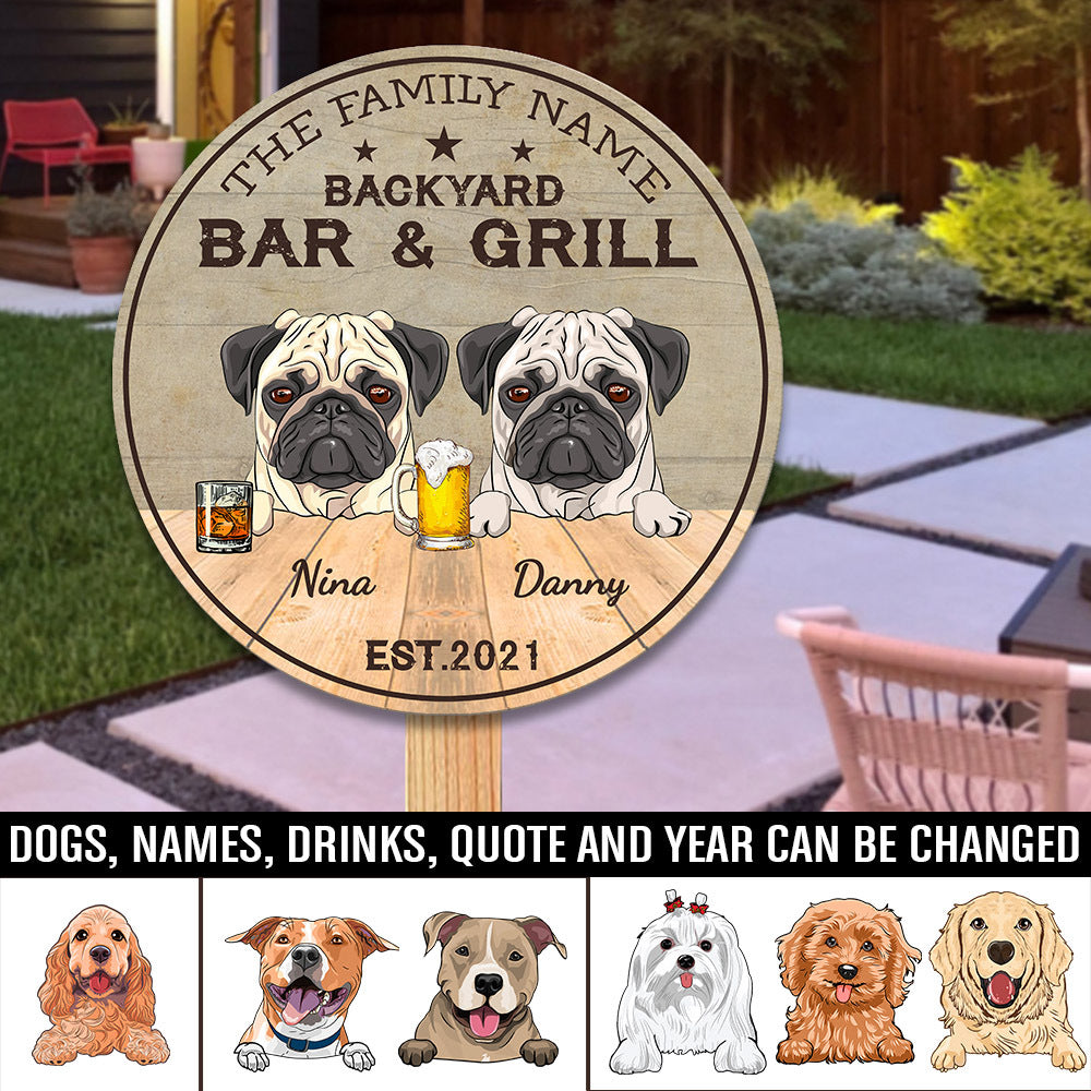 89Customized Dog Backyard Bar & Grill Personalized Wood Sign