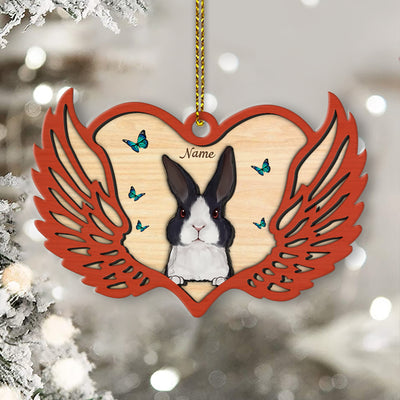 89Customized Memorial Heart Rabbit Lovers Personalized Layered Wooden Ornament