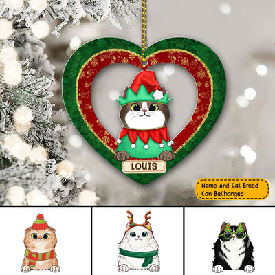 89 Customized Cat Heartshape Ornament- Personalized Ornament