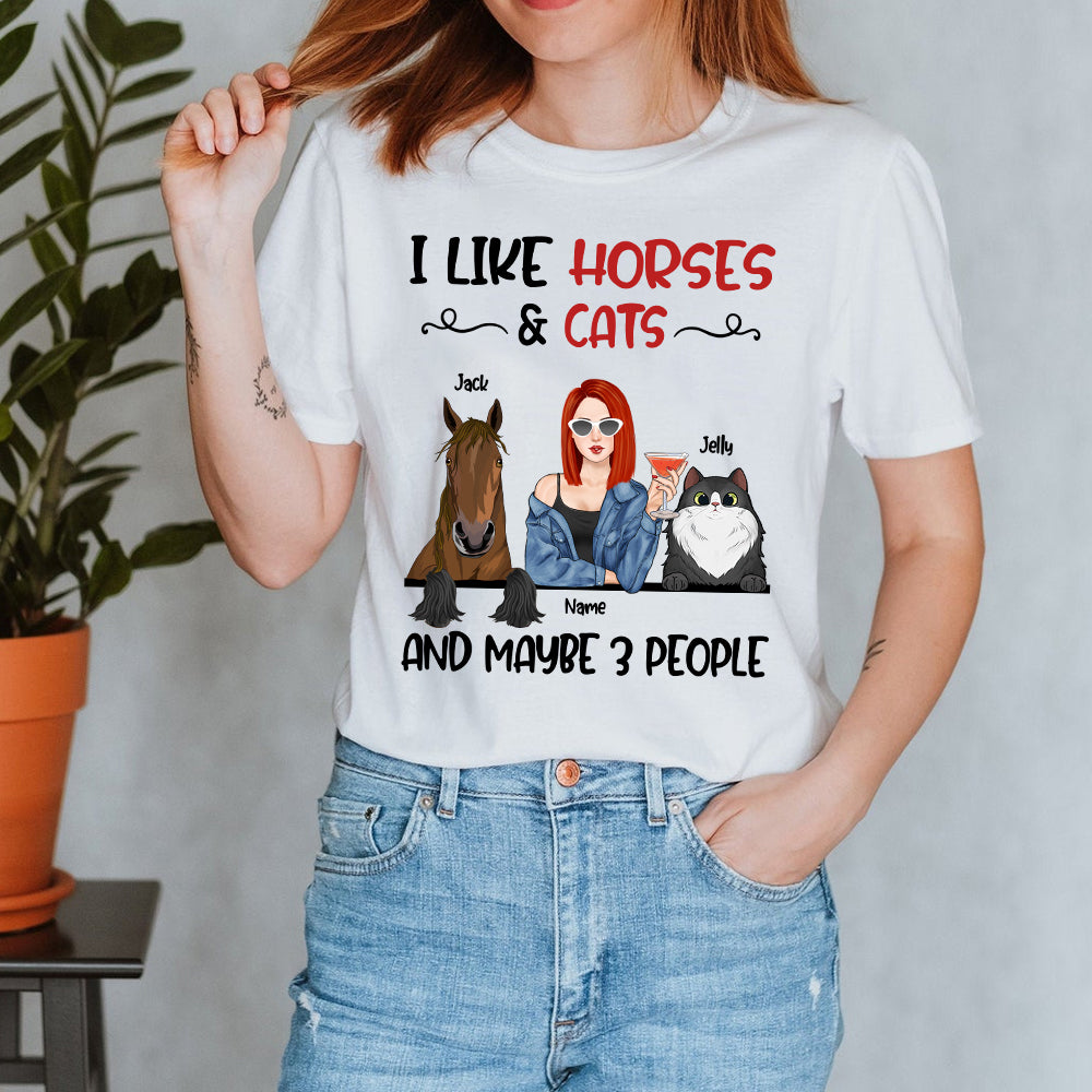 89Customized I like horses and cats and maybe 3 people personalized shirt