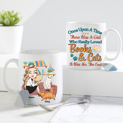89Customized Once upon a time there was a girl who really loved books & cats Personalized Mug