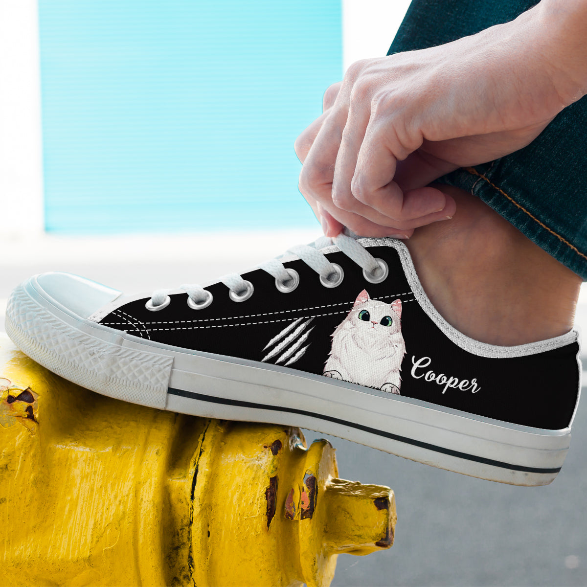 89Customized Funny Dog and Cat Customized White Low Top Shoes