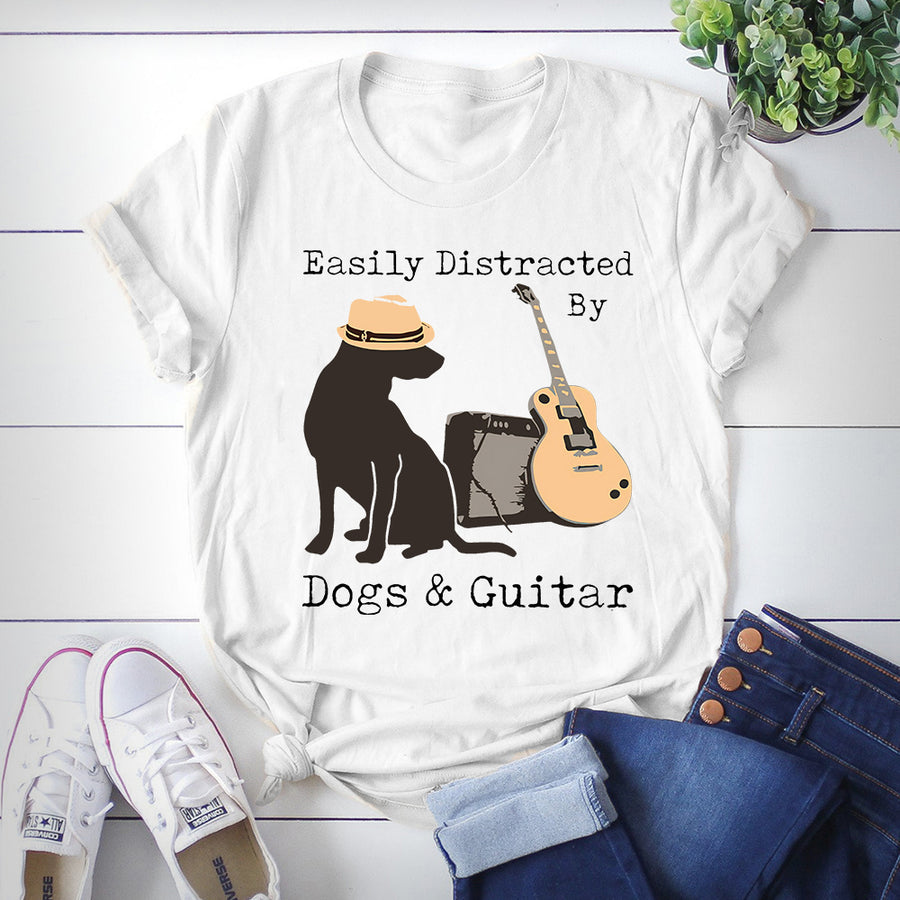 89Customized Easily Distracted by dogs and guitar shirt