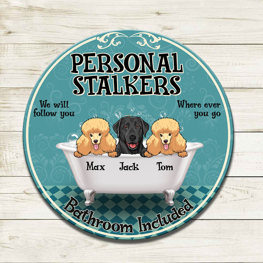 89Customized Personalized Wood Sign Bathroom Personal Stalker Dog