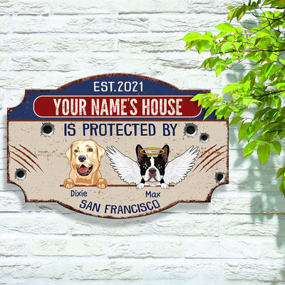 89Customized Your name's House is protected by Dogs and Angels Cut Metal Sign