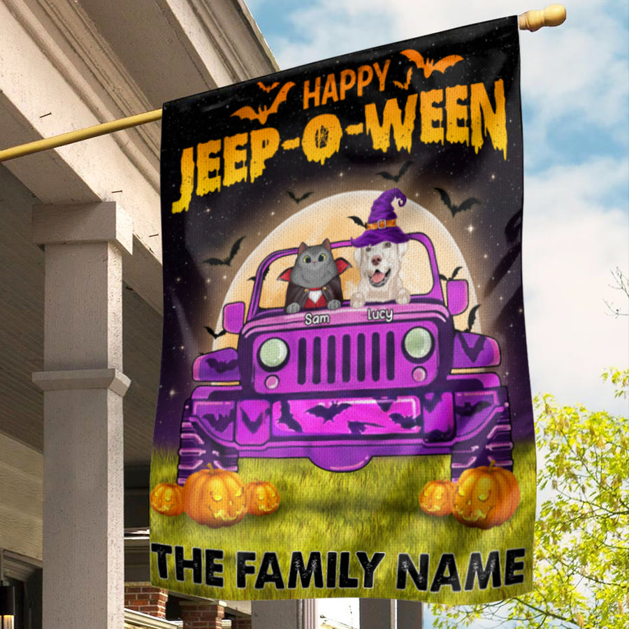 89Customized Happy Jeep-O-Ween Dogs And Cats Welcome Personalized Garden Flag