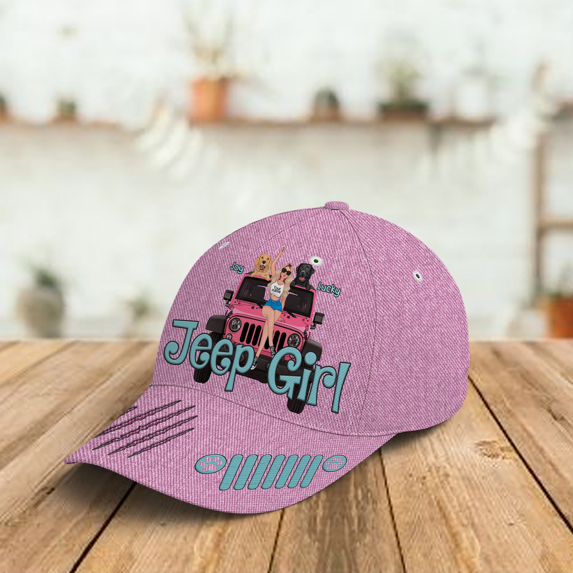 89Customized Jeep Girl And Her Dogs/Cats Personalized 3D Cap