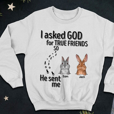 89Customized I asked God for a true friend Rabbit Lovers Pesonalized Shirt