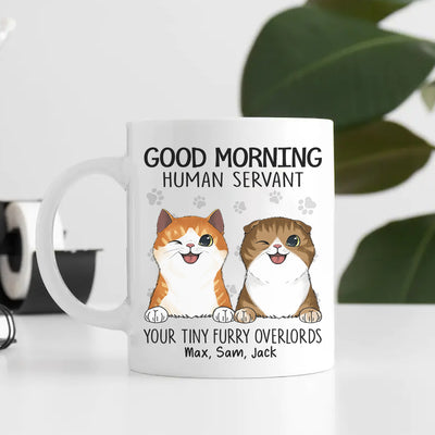 Good Morning Human Servant Your Tiny Furry Overlord Cats Personalized Mug