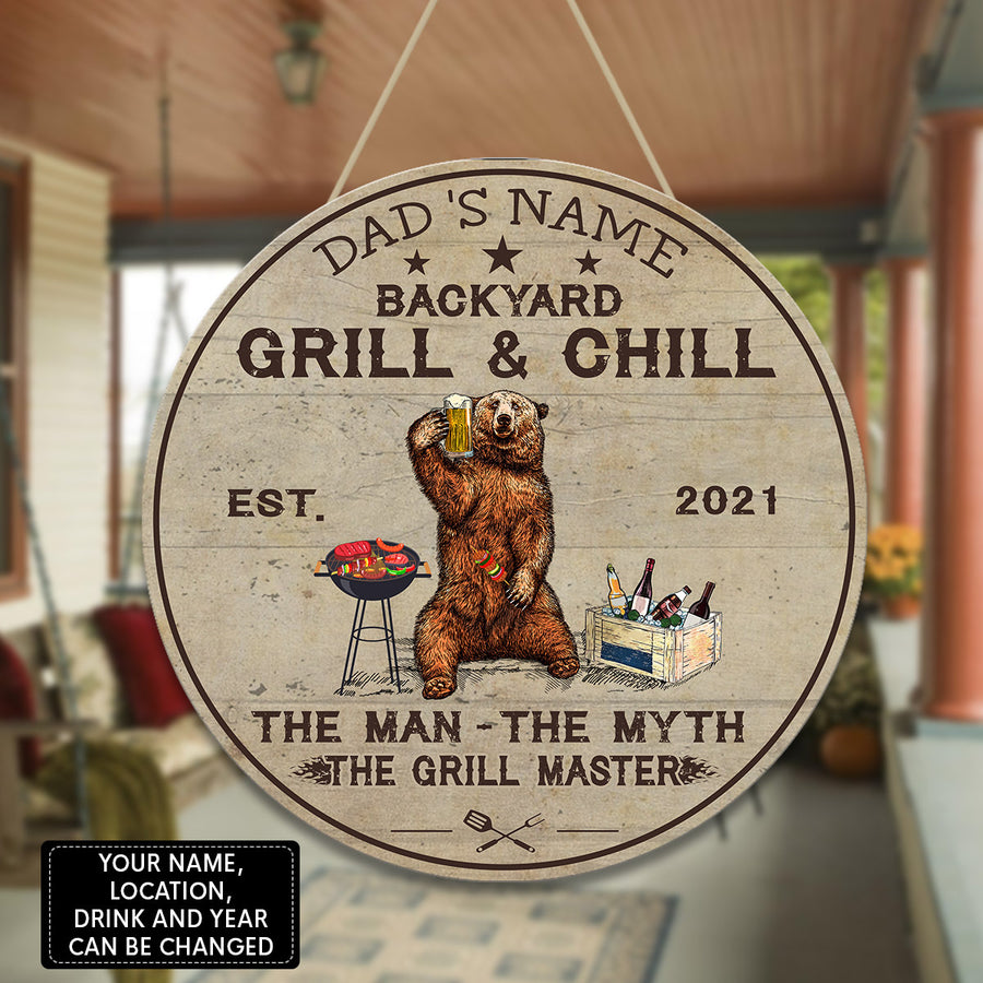 89Customized Back yard bar and grill the man the myth the grill master personalized wood sign