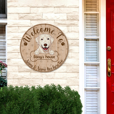89Customized Welcome to dog's house personalized wood sign