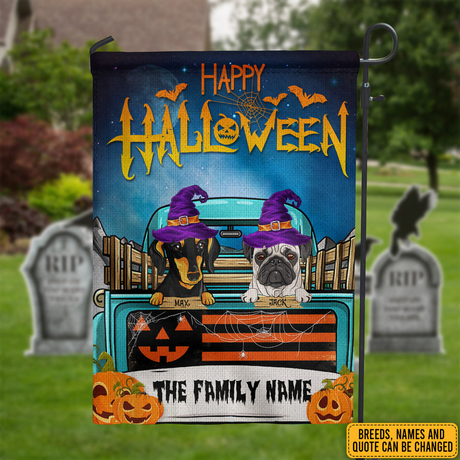 89Customized Dogs/Cats Happy Halloween Personalized Garden Flag
