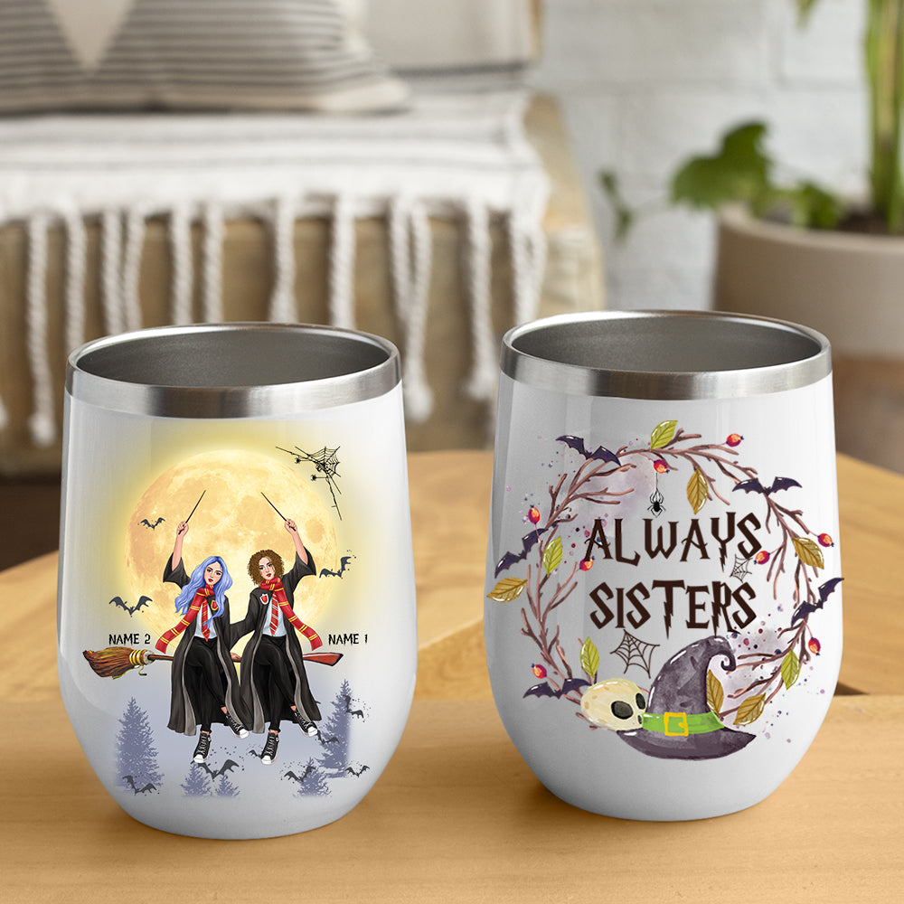 89Customized Always Sisters Wine Tumbler