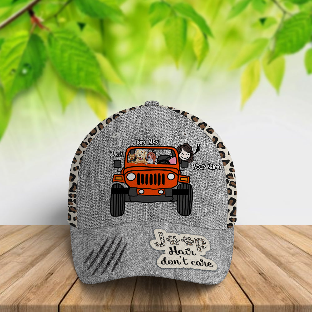 89Customized Personalized Cap Jeep Hair Don't Care Leopard Dog