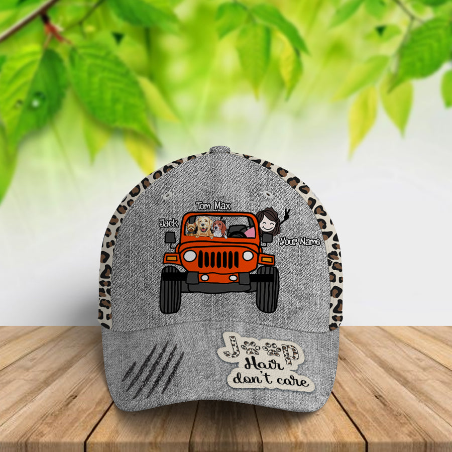 89Customized Personalized Cap Jeep Hair Don't Care Leopard Dog