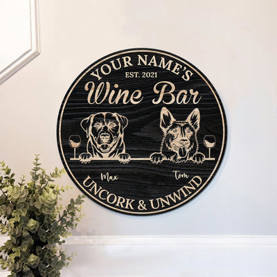 89Customized Wine bar dog uncork and unwind Customized Wood Sign