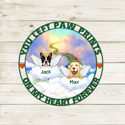 89Customized You left paw prints on my heart forever Angel Dog Dog Memorial Cut Metal Sign