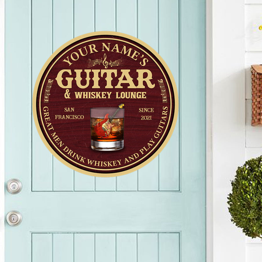 89Customized Guitar and Whiskey lounge personalized wood sign