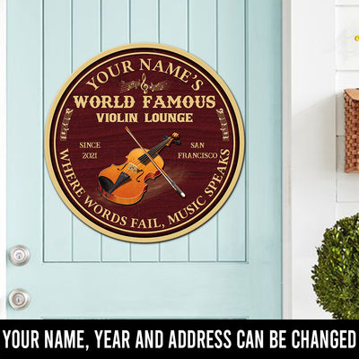 89Customized violin lounge where words fail music speaks personalized wood sign