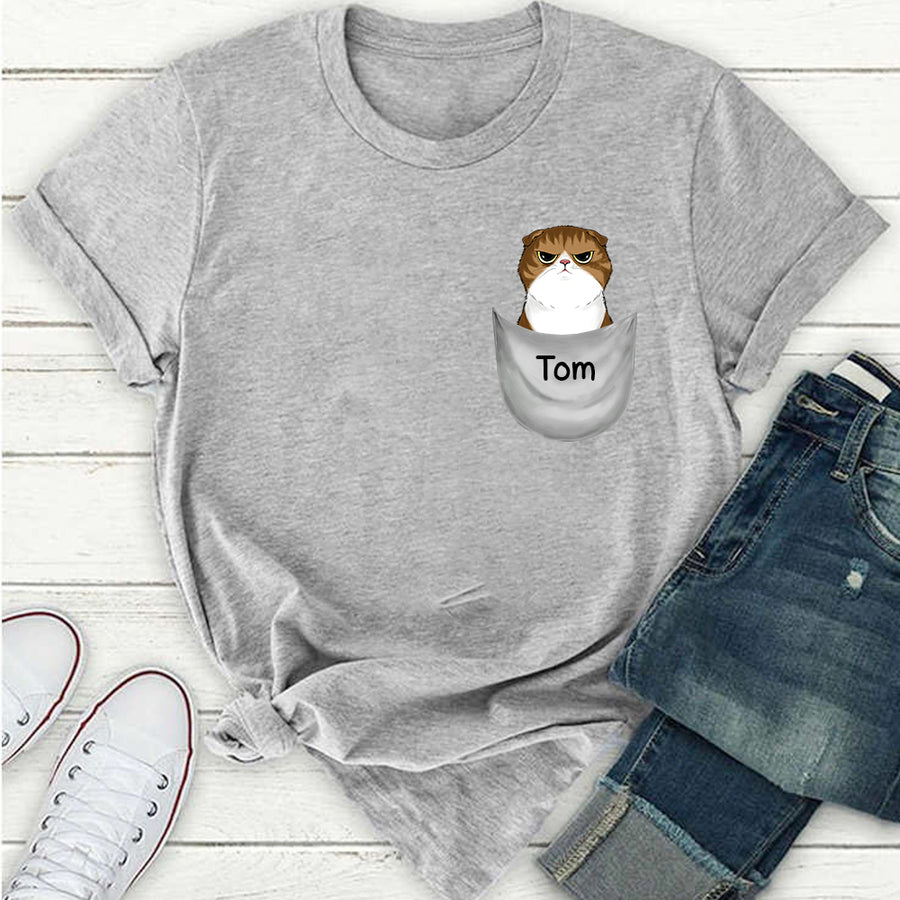 89Customized Peeking Cat Cat Lovers Personalized 3D Pocket T-Shirt
