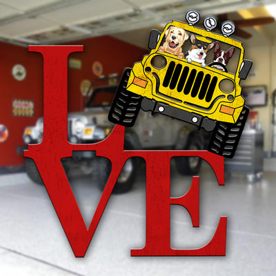 89Customized Love jeep dog personalized cut metal sign